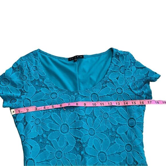Tiana B. Turquoise Lace Sheath Cap Sleeve Dress - Size Small - Picture 12 of 16